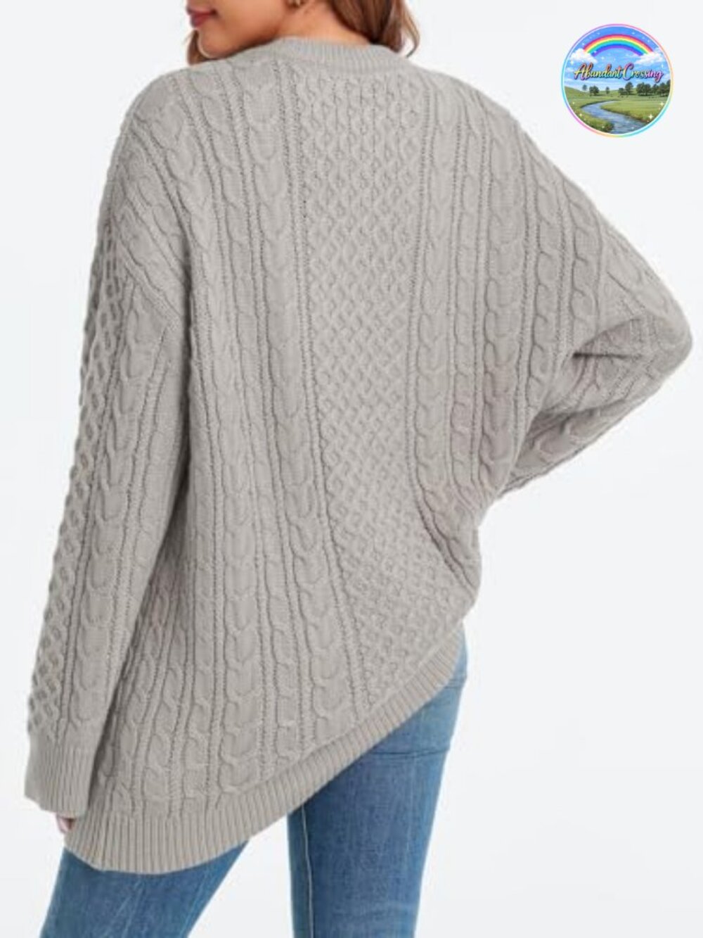 Oversized Chunky Cable Knit Tunic Sweater Crewneck Long Sleeve Women's - Picture 4 of 5